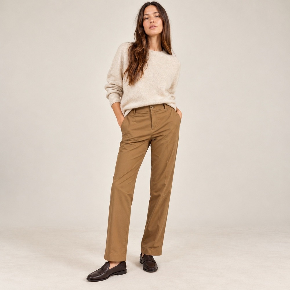 Vince Chino Trousers Women 12 Tan Straight Leg Cotton Blend Stretch Minimalist